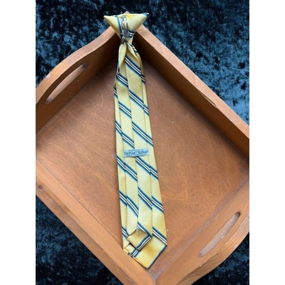 Boys Clip-On Tie Yellow Blue Stripe 14" Teflon Polyester Pre-Tied Necktie - Picture 2 of 8